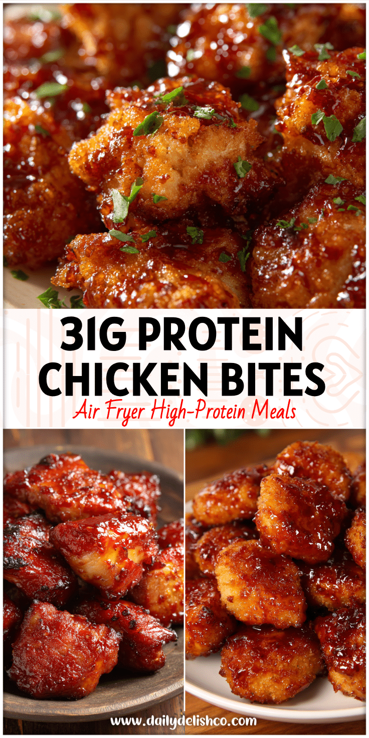 Golden glazed Air Fryer Easy Honey Chicken Bites served on a plate, a perfect Chicken Recipes Airfryer meal.